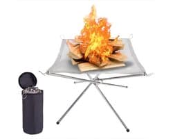 Opvouwbare vuurplaats, draagbare opvouwbare 304 roestvrijstalen gaas campingvuurplaats voor picknick, kampvuur, houtgestookte vuurplaats met draagtas voor terras, camping, tuin - L (55,9 x 55,9 x 43,2 cm)