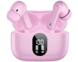 SBG Draadloze Oordopjes - Noise Cancelling - Headset - Bluetooth 5.4 - Earbuds oplaadcase - LED Display - Met Microfoon - Extra dopjes - Roze