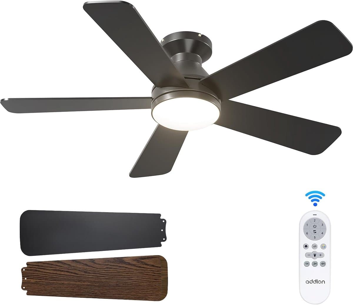 5 Blad Plafondventilator | Met Afstandsbediening | 6 Standen | Geheugenfunctie | Zwart/Bruin | Ventilator | 132 cm | Dimbaar | Woonkamerlamp | Moderne lamp — afbeelding 1