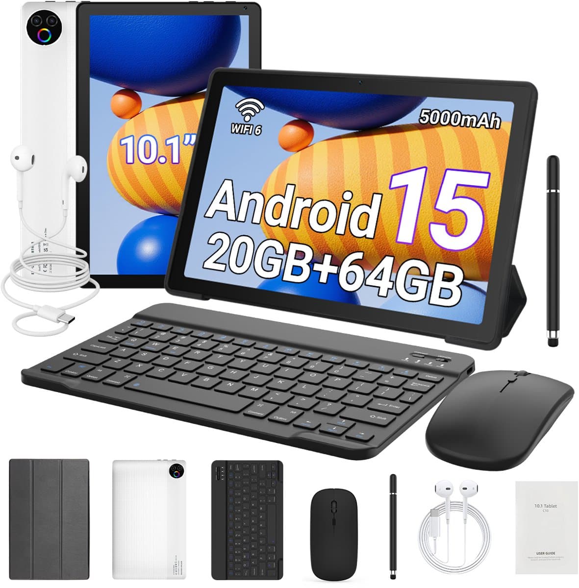 Hotlight KB1001L - Android 15 Tablet - 10.1 inch - 20(3+17)GB RAM/64GB ROM - Met Toetsenbord, Muis, Oordopjes & Bescherming – 5000mAh - Wit — afbeelding 1