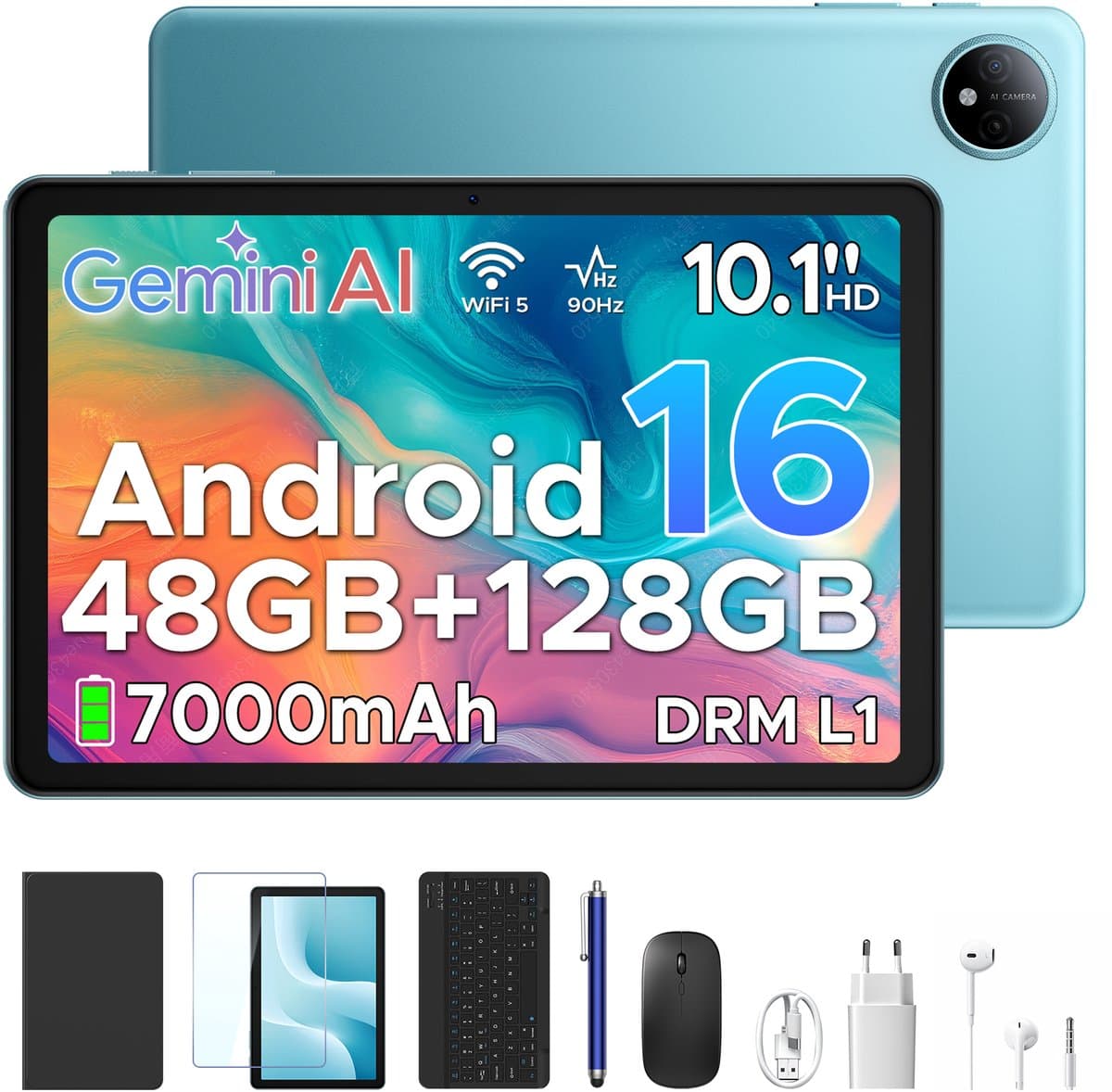 Aorlym P10 TAB - Tablet - 10,1 inch HD 90 Hz IPS - Android 16 - 48 GB RAM (8+40 GB) + 128 GB ROM - 7000 mAh - Dubbele luidsprekers - Volledige accessoirebundel met toetsenbord en stylus — afbeelding 1