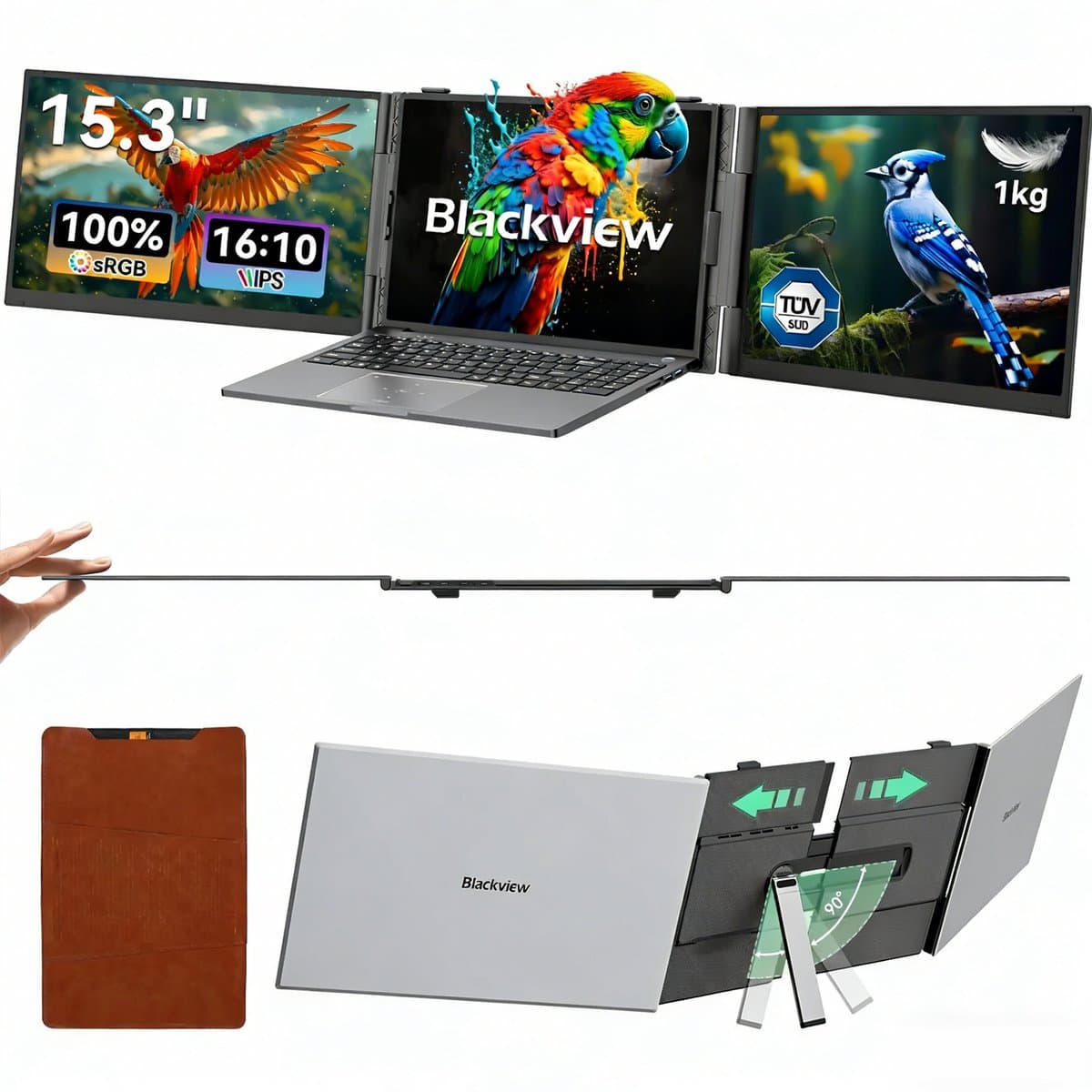 Blackview DCM8 15.3" Dubbele Draagbare Monitor – 100% sRGB – Extra Laptopscherm 13-17.3" – Uitbreidingsscherm – Plug & Play – Geschikt voor PC, Laptop, Xbox, PS3/4/5, Switch – Grijs — afbeelding 1