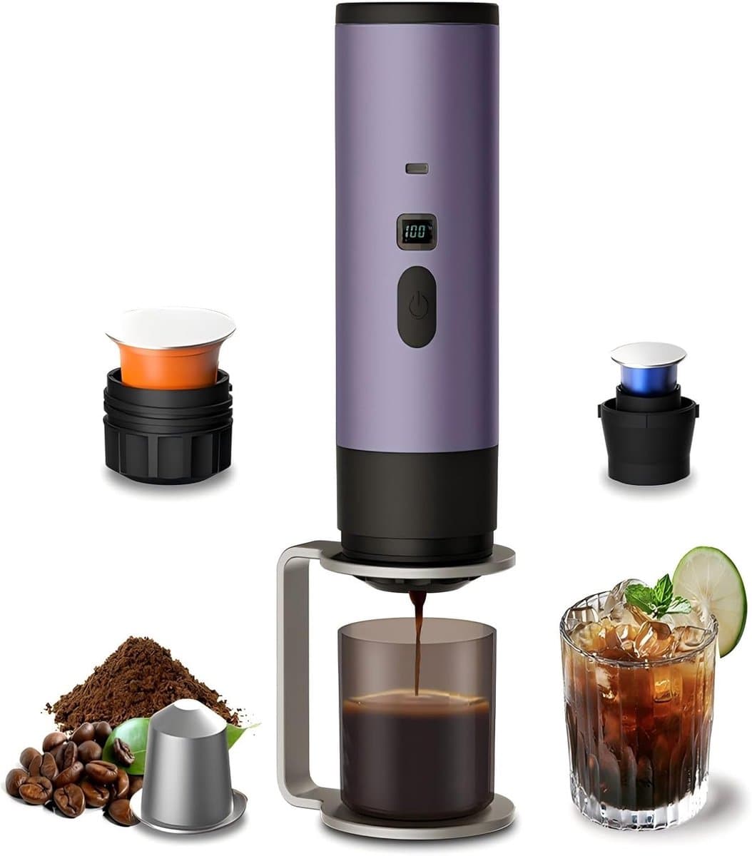 Drie-In-ééN Draagbare Koffiezetapparaat, Draagbare Koffiezetapparaat, Oplaadbare Koffiezetapparaat, Usb-Capsule Espressomachine (Paars) — afbeelding 1