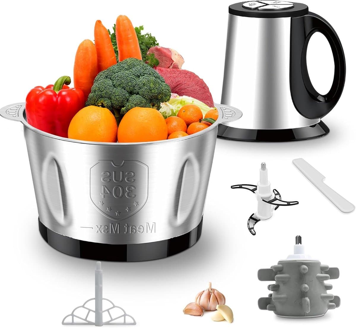Keuken Chopper - Mini Foodprocessor - Snel Ingrediënten - 3 Snelheden Instelbaar - 14 x 21 x 27 cm - Zilver — afbeelding 1