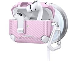 Telestore - AirPods Pro 3 Carbon hard case cover - Carbon hybride roze hoesje Beschermhoes - AirPods pro 3 Cover - hoesje geschikt voor Apple Airpods pro 3 - roze - Carbon hard cover - met MagSafe functie