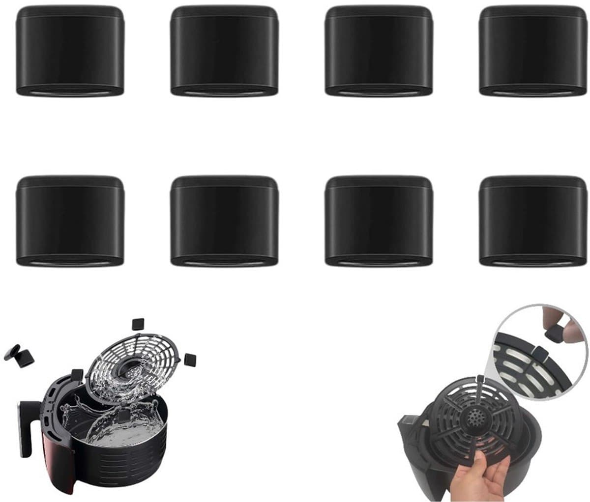 8 stuks - Siliconen beschermkap voor airfryer - Siliconen hoes voor airfryer - Zwart - Rubberen kussen voor airfryer - Rubberen vervangingsaccessoire voor airfryerbak — afbeelding 1