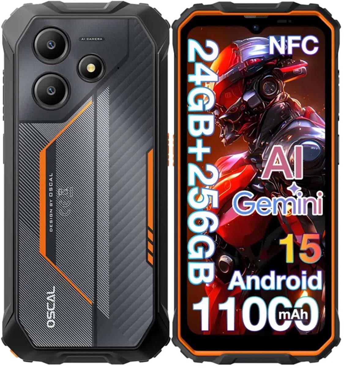 OSCAL MARINE 2 Robuuste Smartphone - Gemini AI - 24GB RAM+256GB ROM - 11000mAh Robuuste Telefoon - 6,56 Inch - IP68 IP69K - Dual SIM 4G - Android 15 - BT5.2 - NFC GPS - Oranje — afbeelding 1