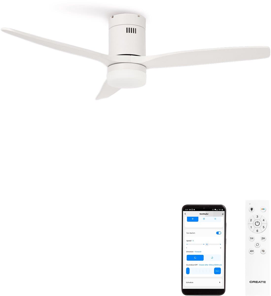 CREATE - Plafondventilator 40W silent 100% hout - S - Met licht - WIFI - WIND CALM NATURAL WOOD — afbeelding 1