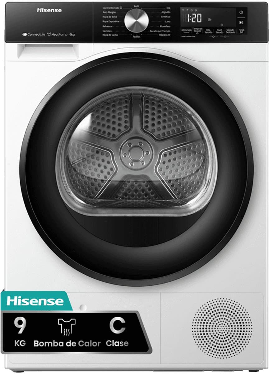 Hisense DH3S902BWCC - Warmtepomp droger - 9 kg - Vrijstaand - Wit - Draaiknop - 63 dB(A) - Ion Refresh - Allergy Care - Auto Dry - ConnectLife - WIFI — afbeelding 1