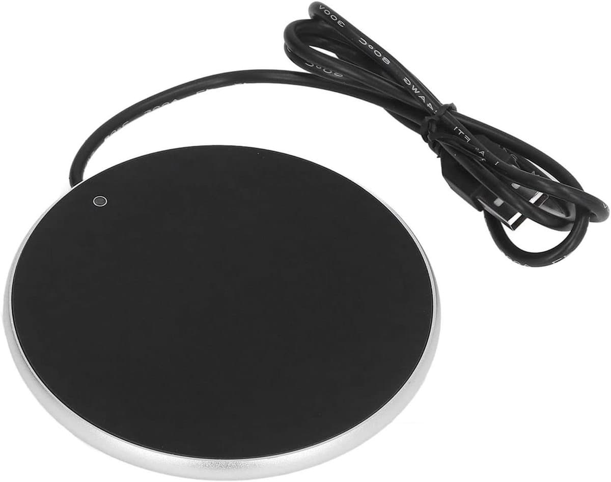 Bekerwarmer met temperatuurregeling, USB-drankverwarmer voor kopjes en glazen, Ø 10,3 cm, constante 55°C (zilver) — afbeelding 1