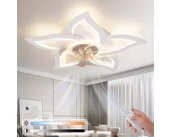Glitzerlife - Plafond ventilator met verlichting Plafondlamp - Dimbare LED Stille plafondventilator - Afstandsbediening 6 Snelheden Timer Nachtmodus - Modern Acryl ABS - Ø62cm - Wit