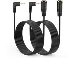 2.5mm TS Audio Verlengkabels (Recht & 90 Graden Hoek) - 1.8m - Geschikt voor Hoofdtelefoon, Camera en MP3