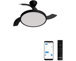 CREATE Wind Clear Plafondventilator, S, zwart, met licht, afstandsbediening en wifi, 40 W, Ø 91 cm, timer, 6 snelheden, intrekbare bladen, 3 lichttemperaturen, zomer- en winterfunctie
