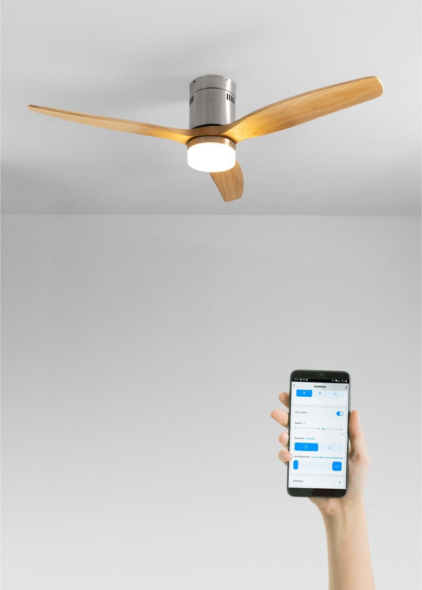CREATE - Plafondventilator 40W silent 100% hout (Ø132cm) (ruimtes 10m²-25m²) - Nikkel / Licht hout- Met licht - WIFI + Afstandsbediening - WIND CALM NATURAL WOOD — afbeelding 1