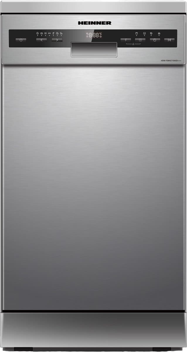 Heinner HDW-FSM45710AXD+++ Slim Vaatwasser 45 cm - Vrijstaand - 10 Couverts - 49 dB Stil - 7 Wasprogramma’s - Extra Droog & Dual Zone - AquaStop - RVS - 5 Jaar Garantie — afbeelding 1