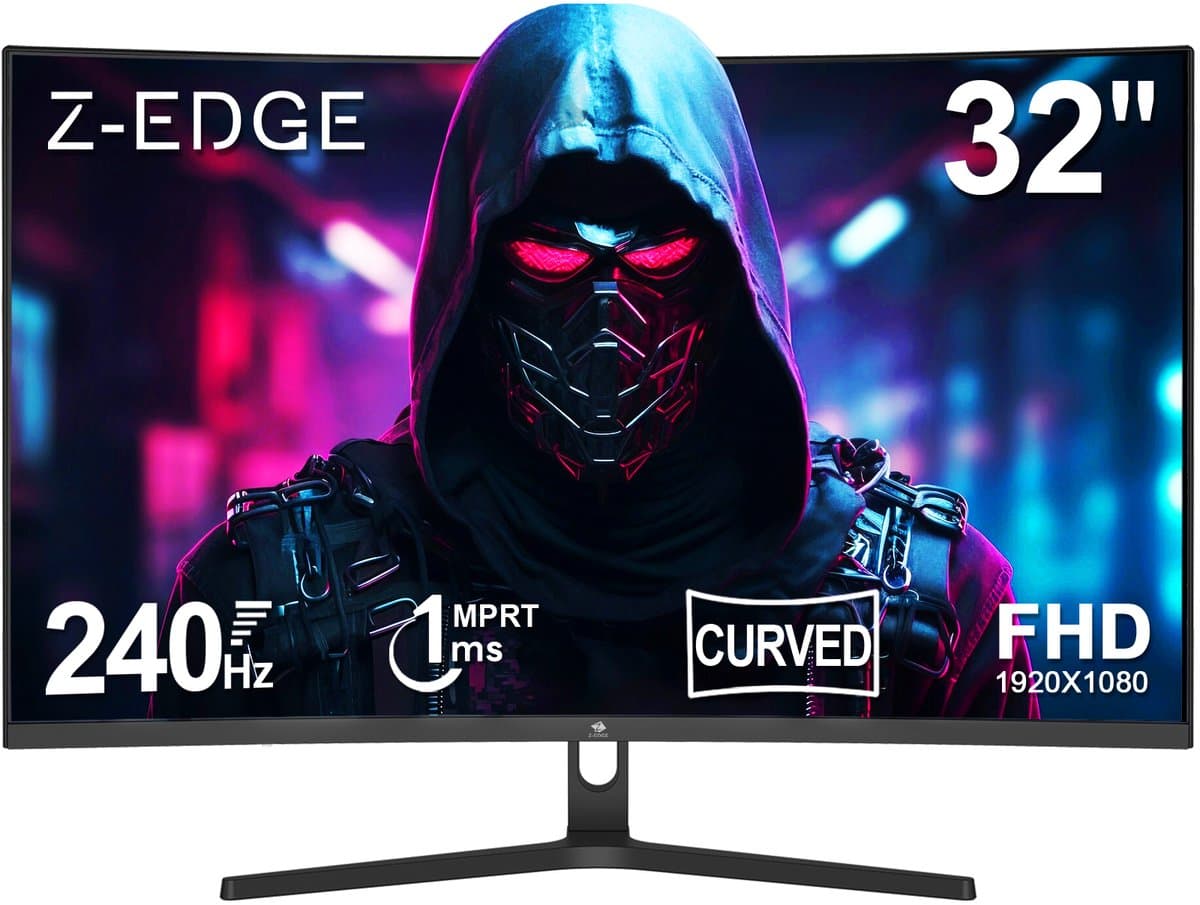 Z-EDGE UG32P Curved Gaming Monitor - FHD 1920x1080P - 32 Inch- 240Hz - MPRT 1ms - HDMI 2.0 & DisplayPort 1.4 - Zwart — afbeelding 1