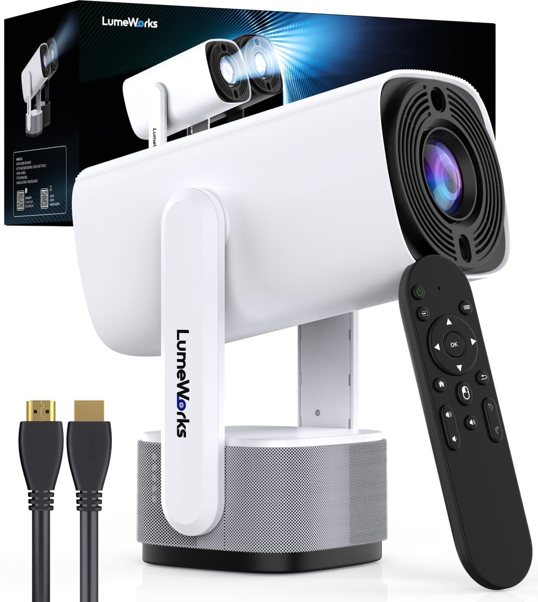 LumeWorks Nova Pro Mini Beamer Editie 2025 - Projector - 4K Support - Geschikt voor IOS en Android - Android 11 - Draagbaar - Thuisbioscoop - Wit — afbeelding 1