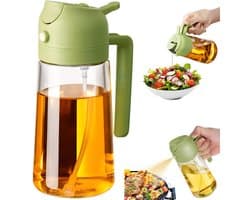 Olieverstuiver - Olieschenker - Olieschenker en sproeier 2 in 1 - Handig - Handmatig openen en sluiten van de schenktuit - Fijne oliespray - Gemakkelijk mee te nemen - Geschikt voor keuken, airfryer, koken, salade, barbecue - Groen