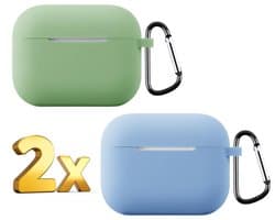 Telestore - hoesje geschikt voor AirPods Pro 3 soft case cover - 2 stuks groen en blauw - TPU hoesje Beschermhoes - AirPods Pro 3 Cover - AirPods Pro 3 hoesje - Geschikt voor Apple AirPods Pro 3 - gel hoesje met sleutelhanger