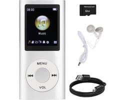 MP3 Speler met Bluetooth - Incl. 32GB SD Kaart - Digitaal 1,8-inch LCD-scherm - USB - FM-radio - Spraakrecorder - E-book - Dicatafoon - Ideaal voor Sport, Kinderen en Volwassenen - Zilver