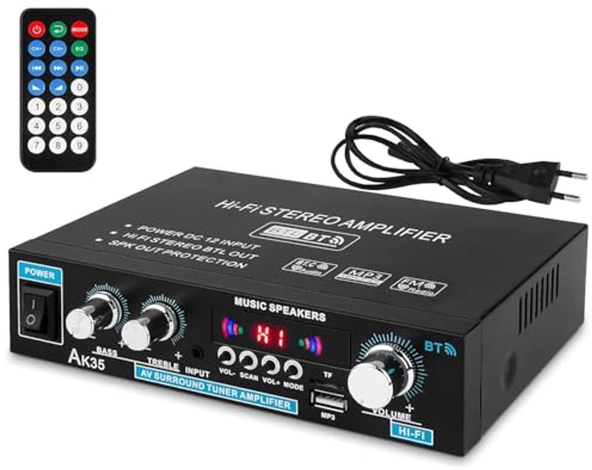 2-kanaals mini hifi stereo versterker met digitale eindversterker en bas/tone regeling voor pc en thuisbioscoop — afbeelding 1