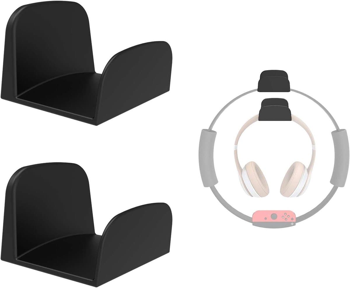 Wandbevestiging voor Headset en Fitness Accessoires - Universele Houder voor Hoofdtelefoon en Pilates Ring - Set van 2 - Zwart. — afbeelding 1