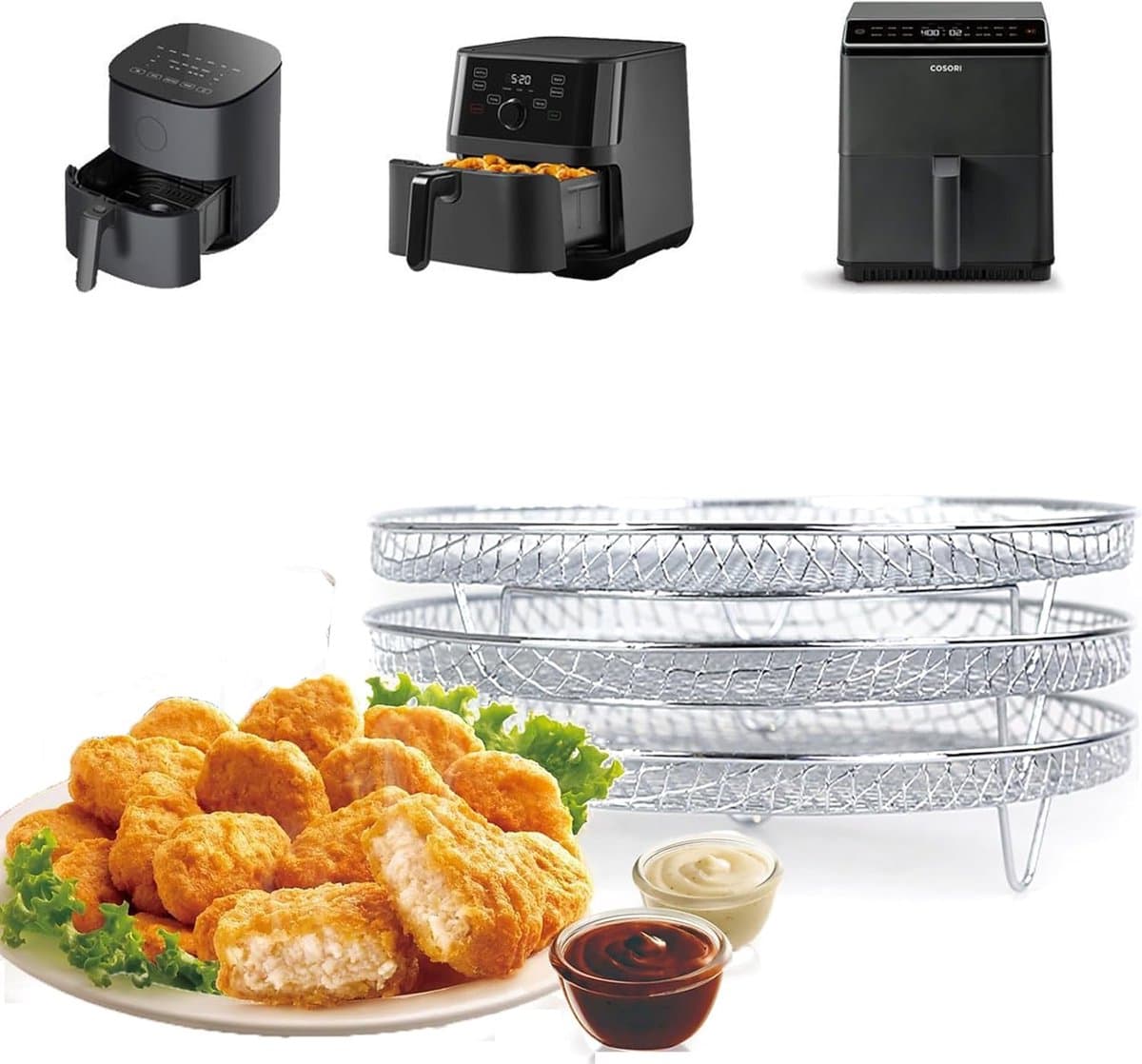 Airfryer Rek - 3 Stuks Roestvrij Stalen Accessoires voor Gezond Koken — afbeelding 1