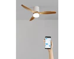 WIND CALM LINE - Plafondventilator 40W silent Ø132 cm 100% hout - Wit - Met licht - Horizontale lijnen - WIFI + afstandsbediening - WIND CALM LINE