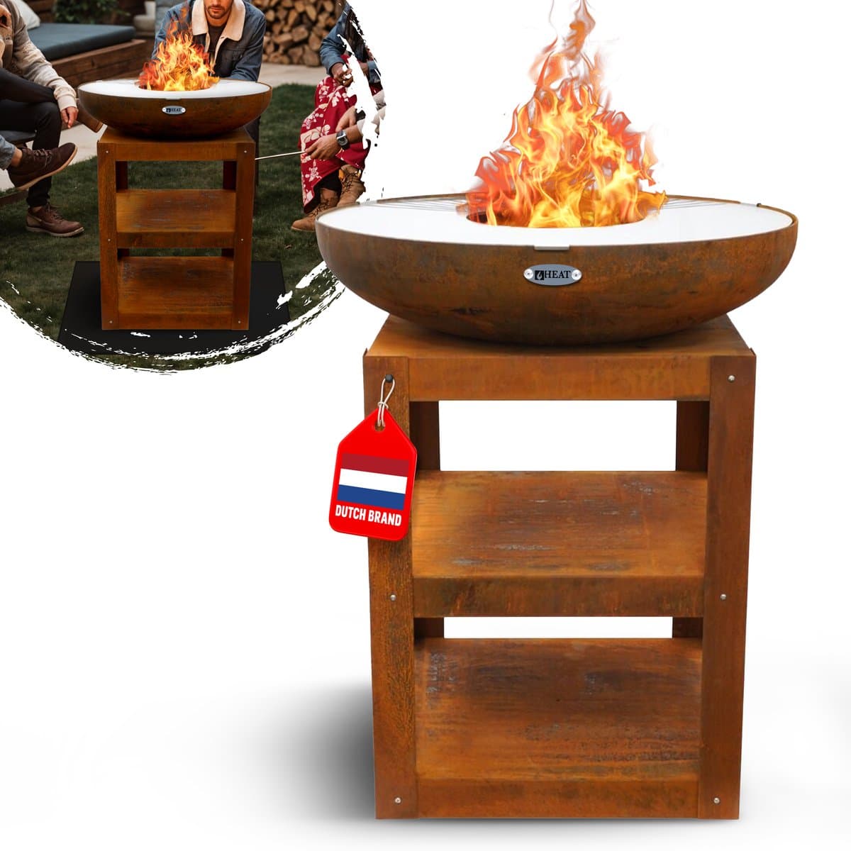 HEAT Outdoor Living Buitenkeuken Bakka - Vuurschaal met Houtopslag en Bakplaat - 80x80x96 cm — afbeelding 1
