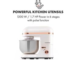 Klarstein Keukenmachine, Kneedmachine met 5 L Kom, 1800W Professionele Keukenmachine met Deeghaak en Garde, Universele Keukenmachine met 6 Snelheden, Deegmachine voor Mixen, Kneden en Kloppen,2L 1800W - voor Keuken - Zilver