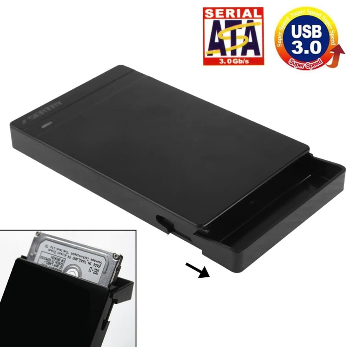 2,5 inch SATA HDD / SSD externe behuizing, zonder gereedschap, USB 3.0-interface (zwart) — afbeelding 1