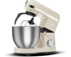 Karaca Mastermaid Chef Pro Dubbelarmige Keukenchef 1500W Zachte Room, Glanzende Room, 1500W, 5 L Mixer, Keukenmachine, Snelheidsinstelling, Deeghaak, Kloppen, Kneden en mengen