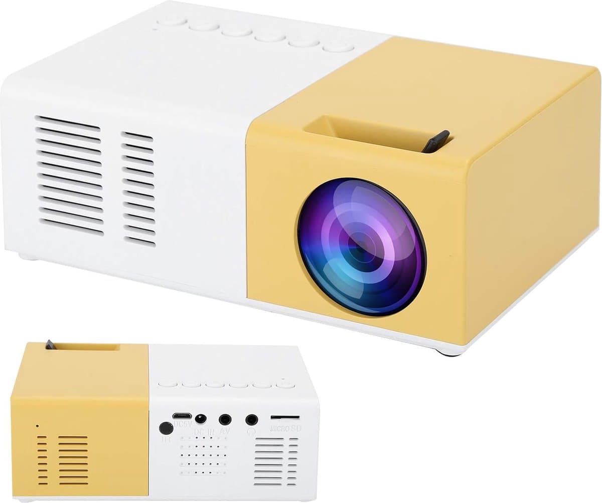Mini Beamer - Input tot 1920x1080 - Inclsuief statief - Projector - Mini Projector - HDMI - USB - Geel / Wit - Draagbaar - Ingebouwde speaker — afbeelding 1