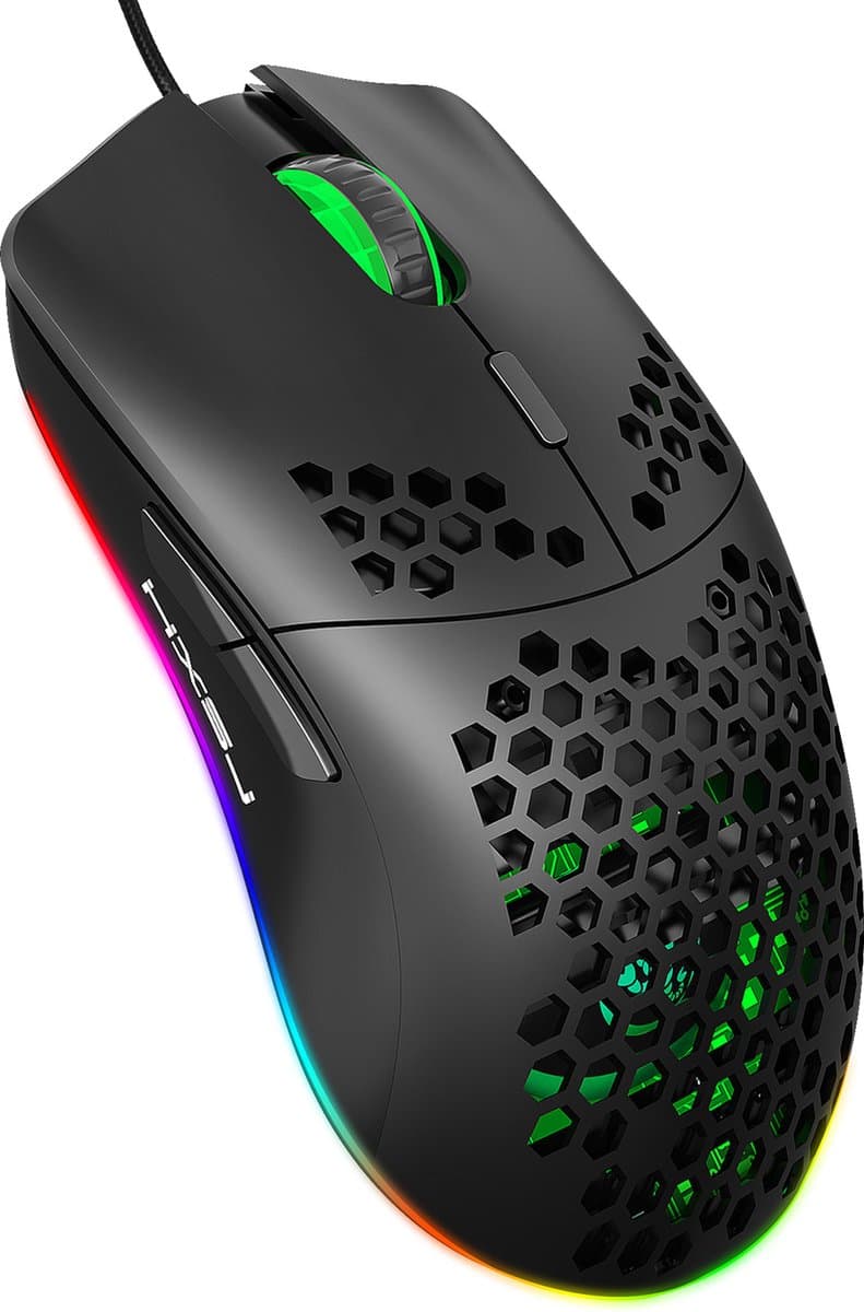 HXSJ J900 - Bedrade Gaming Muis - 6400 DPI - Ultra licht - RGB Verlichting - Optisch - Zwart — afbeelding 1