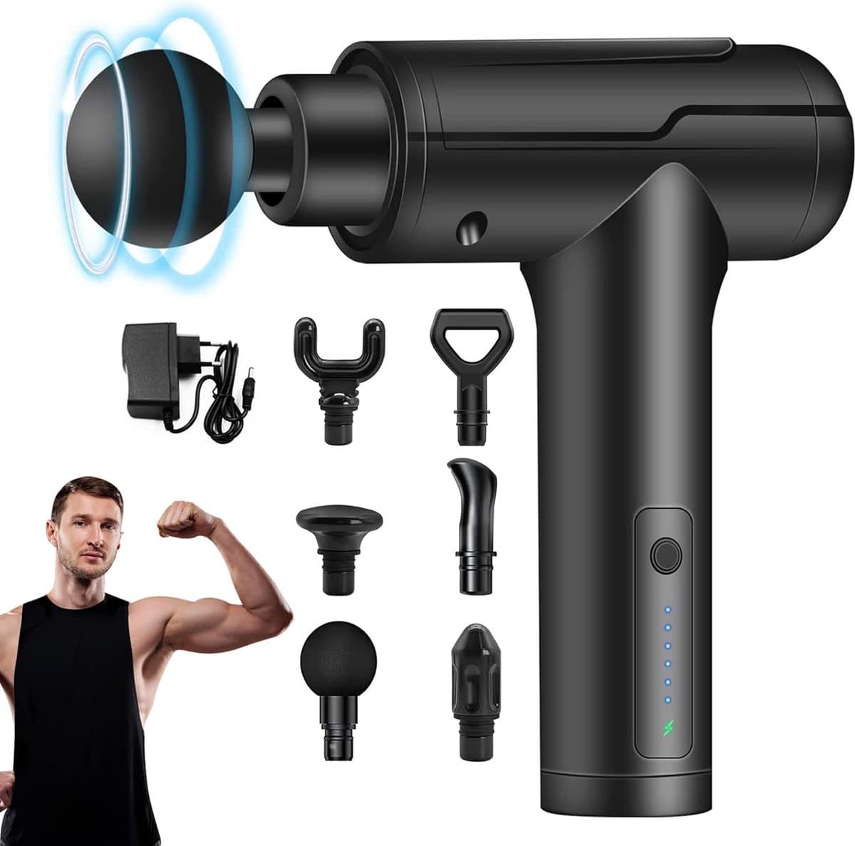 Massagepistool, spiermassage apparaat, diep massageapparaat, met 6 snelheden, pistool voor fascia, met led-laadindicator, elektrisch handmassage-apparaat — afbeelding 1
