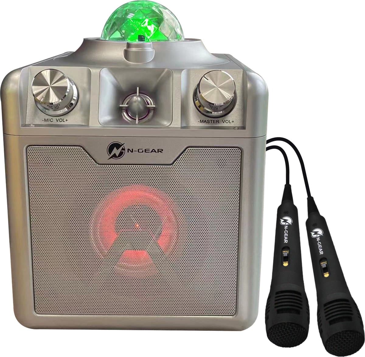 N-GEAR Disco Star 710 Silver - Bluetooth Speaker - Karaoke Set - Party Box met Sterrenprojector & 2 Microfoons — afbeelding 1
