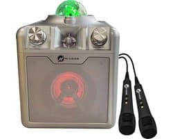 N-GEAR Disco Star 710 Silver - Bluetooth Speaker - Karaoke Set - Party Box met Sterrenprojector & 2 Microfoons