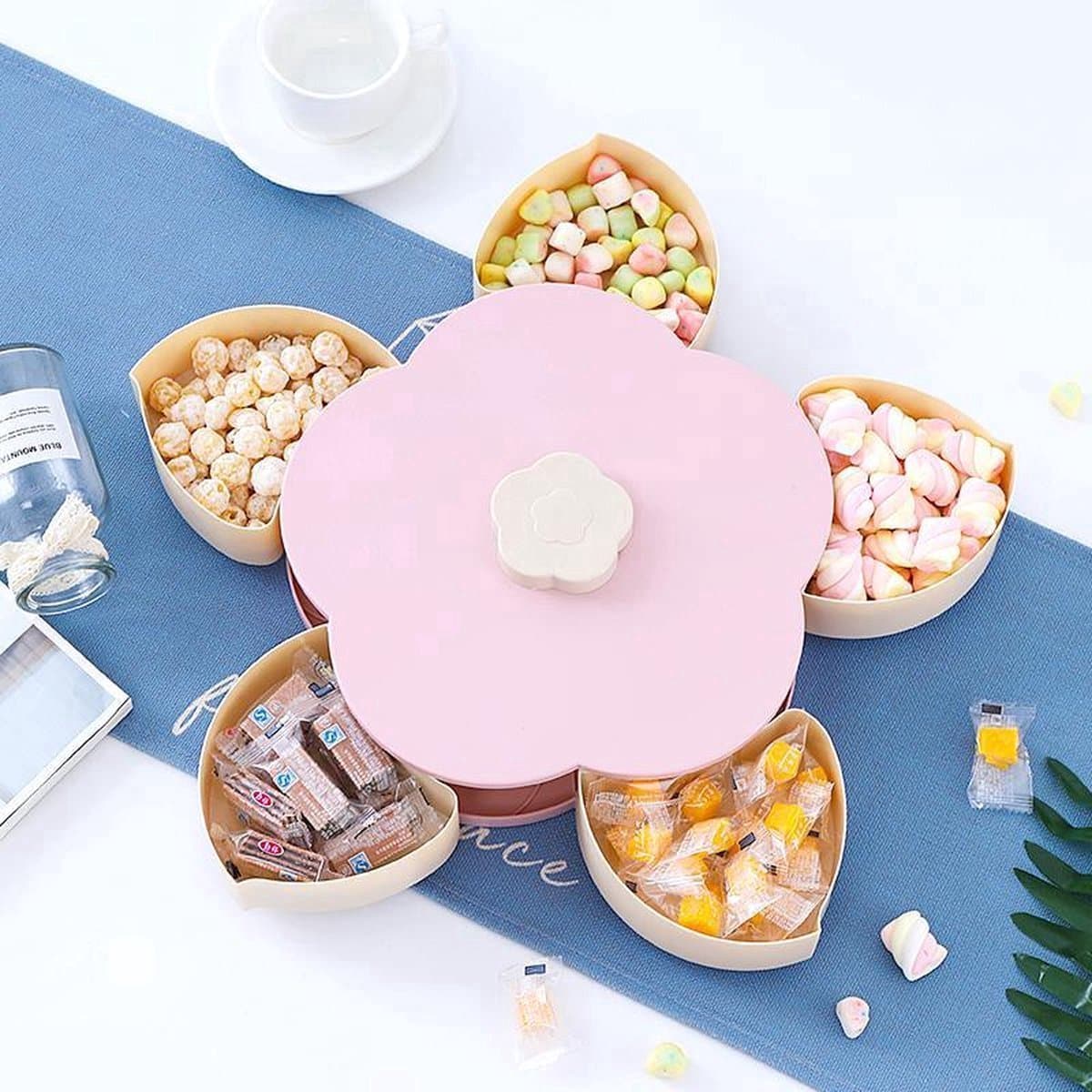 Roterende Sieraden organizer - Container snoep - Snoepdoos - Nootjes Hapjes Borrel Snackbox - Healthy High Tea Box - 22 cm - Bloem opbergdoos — afbeelding 1