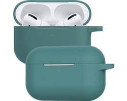 Case - Geschikt voor Apple AirPods Pro 2 - Siliconen Hoes met Clip - Silicone Hoesje Cover - Donkergroen