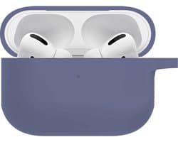 Hoesje - Geschikt voor Apple AirPods Pro 2 - Siliconen Hoes met Clip - Silicone Case Cover - Grijsblauw