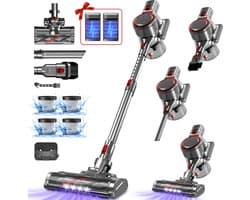 Hiazurm Steelstofzuiger Draadloos - 55000 Pa - LED-display - 55min Gebruikstijd - 2 accu's - 1,8L - 8-in-1 - 4 HEPA-filters - voor tapijt & harde vloeren - Zilver