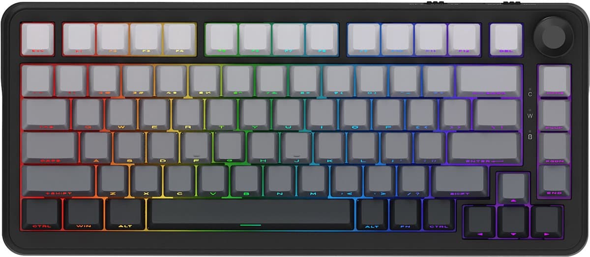 Ajazz AK820 MAX – Mechanisch Toetsenbord 75% RGB – Draadloos Tri-Mode Gaming Keyboard – Hot Swap – Compact QWERTY – 82 Keys – 8000mAh – Zwart/Grijs — afbeelding 1