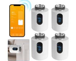 Slimme Thermostaatkraan voor Radiator – WiFi, App en 6 Modi – Wit – 4-pack
