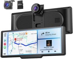 9,26 inch draadloos draagbaar Car Play display met 4K voor- en HD-achteruitrij-dual dashcam voor Apple CarPlay & - ShopVlot