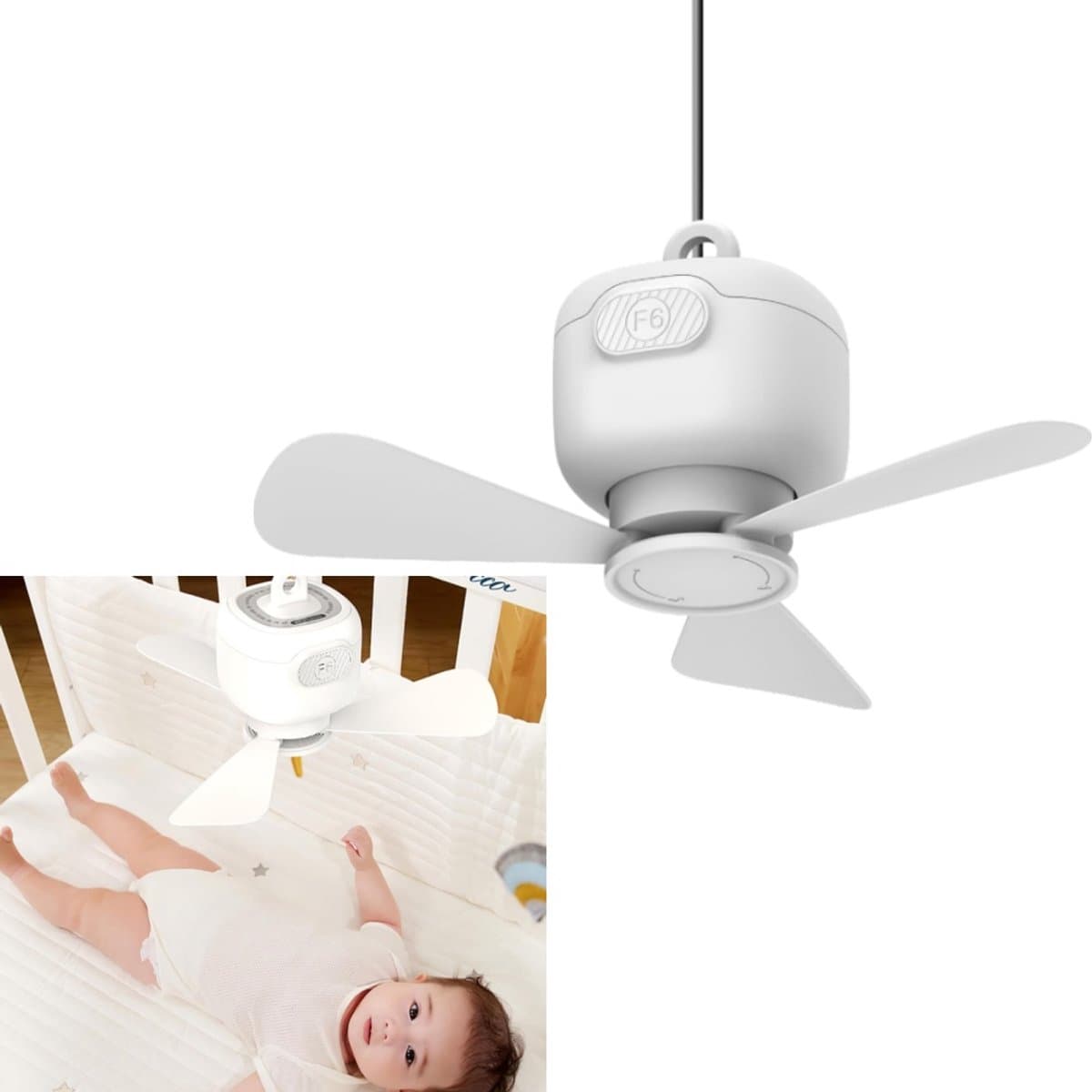 1 stuk - USB-plafondventilator - Drie instelbare snelheden - Bureauventilator - Tentventilator - 27 cm - Voor verkoeling binnen, op het bureau, buiten, in de tent en op reis - Wit — afbeelding 1