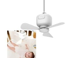 1 stuk - USB-plafondventilator - Drie instelbare snelheden - Bureauventilator - Tentventilator - 27 cm - Voor verkoeling binnen, op het bureau, buiten, in de tent en op reis - Wit