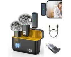 Veya Draadloze microfoon - Voor USB-C - Met iPhone adapter - Microfoon draadloos - Zwart - Ruisonderdrukking - Oplaadetui