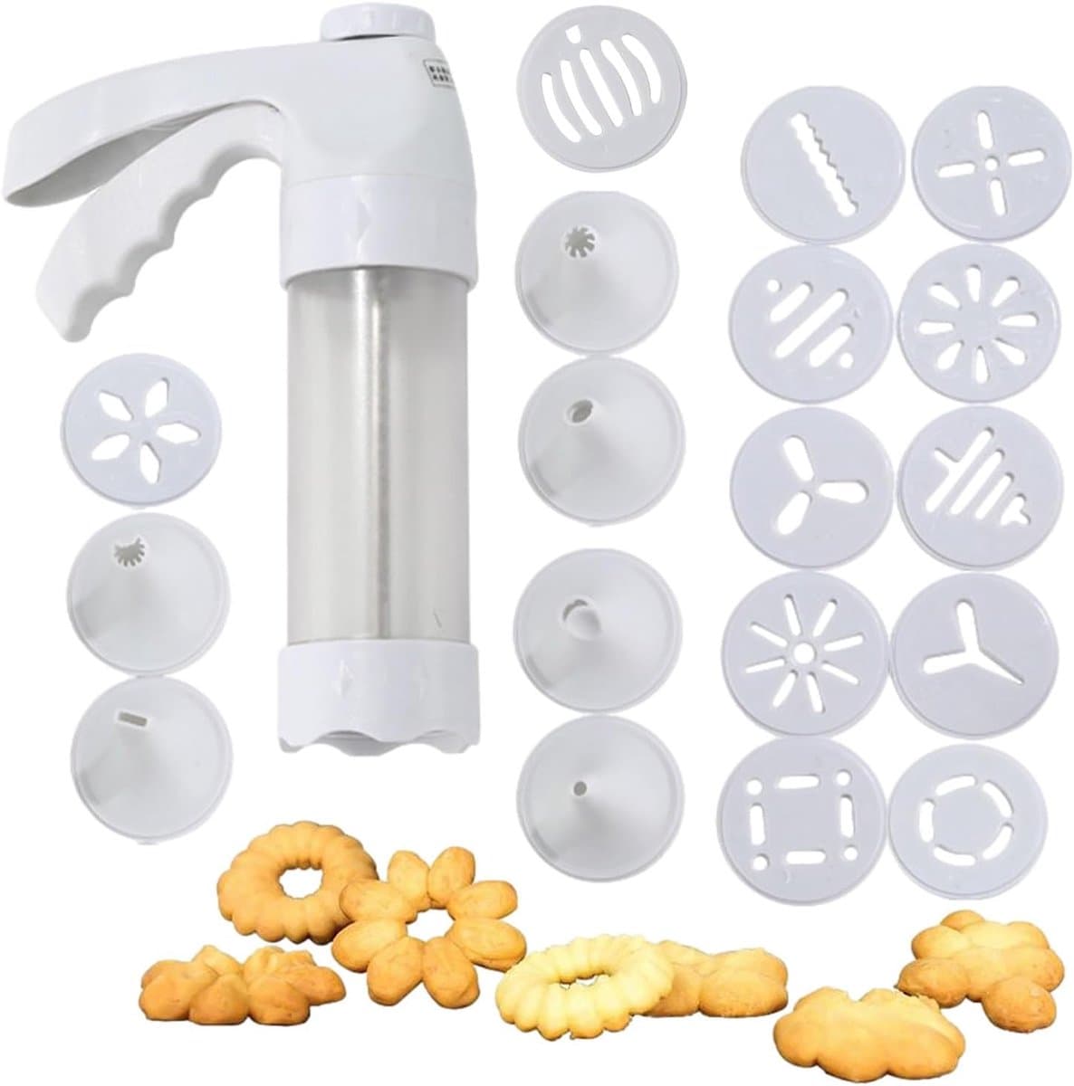 Koekjespers Set - Bakvorm Machine - Zelf Koekjes Maken - Veelzijdige Spuitmonden - 22x14cm - Wit — afbeelding 1