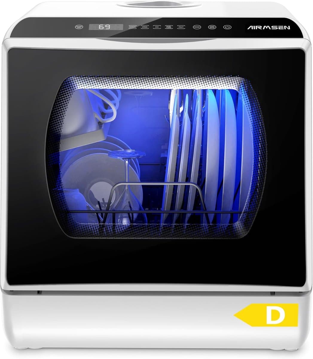 Tafelblad Vaatwasser - Compacte Afwasser - Keuken Reinigen - 6 Programma's Dubbele Inlaat - 4 Personen - Wit en Zwart — afbeelding 1