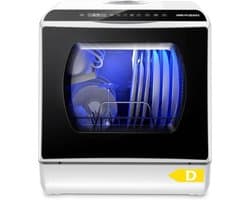 Tafelblad Vaatwasser - Compacte Afwasser - Keuken Reinigen - 6 Programma's Dubbele Inlaat - 4 Personen - Wit en Zwart